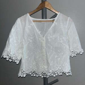 Urban Haus -Embroidered Lace-Trim Blouse
